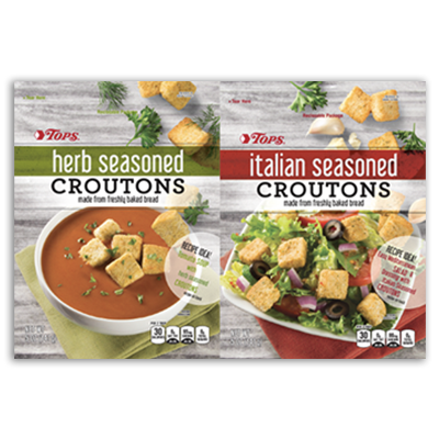 Tops Herb Seasoned & Italian Seasoned Croutons packaging